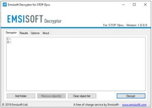 Emsisoft Decryptor - interface do usuário