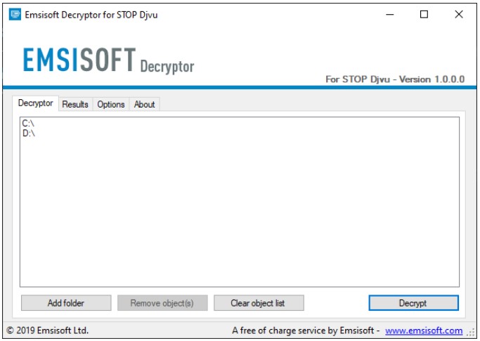 Emsisoft Decryptor interface