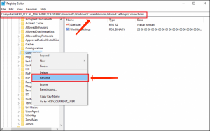 Renaming the Connections folder in Windows Registry