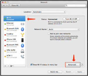 Wi-Fi oder Ethernet Mac Advanced