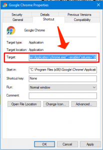 Chrome Properties Target