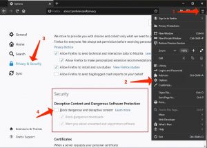 Desactivar las alertas de Sitio Engañoso Adelante en Firefox
