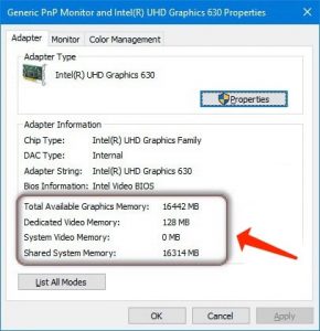 Check VRAM (Graphics Card Video Memory) - read the data total graphics memory