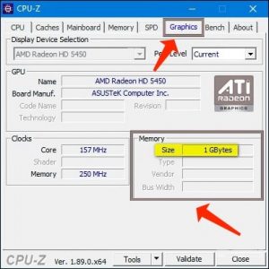 Check VRAM (Graphics Card Video Memory) - CPU-Z