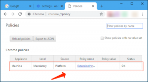 chrome policy - ExtensionInstallSources