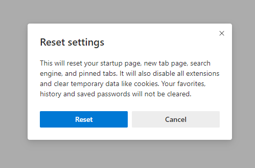 Reseting the Edge browser - Final Step