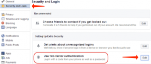 facebook - two-factor authentication
