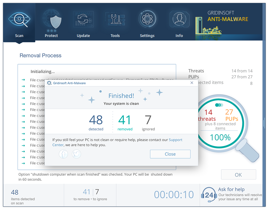 GridinSoft Anti-Malware - Après le nettoyage