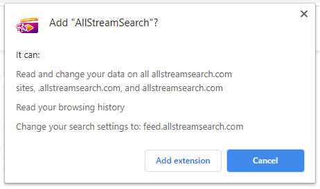 AllStreamSearch installation pop-up