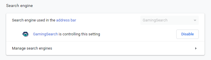 GamingSearch hijacked the search engine
