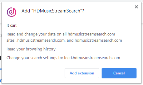 HDMusicStreamSearch installation pop-up
