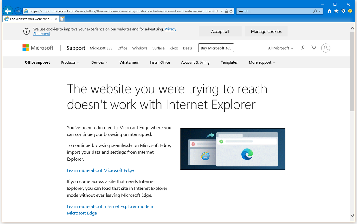 Edge instead of Internet Explorer