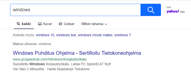 MagicMovieSearch redirected the search query to Finnish Yahoo