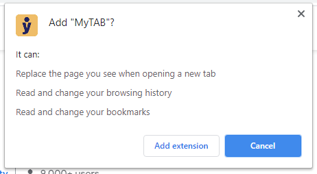 MyTab App installation popup