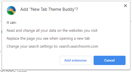 New Tab Theme Buddy installation popup