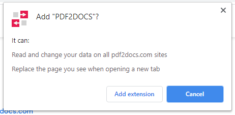 PDF2DOCS installation popup