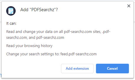 PDFSearchz installation popup
