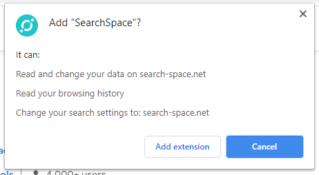 SearchSpace installation pop-up