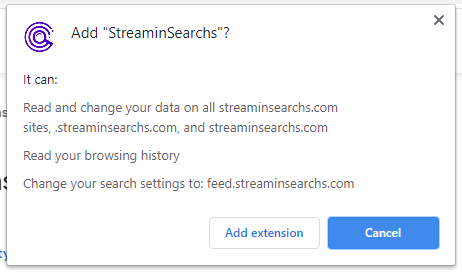 StreaminSearch installation popup