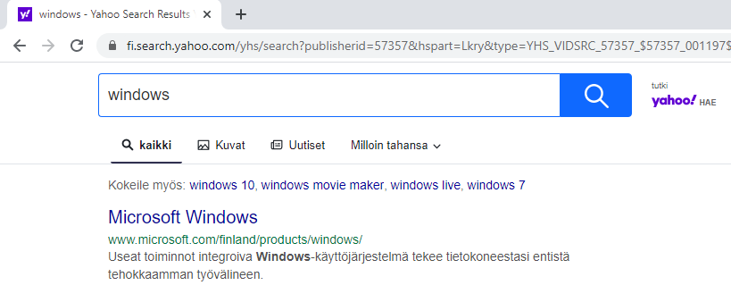 VideosSearches changed the search engine to Finnish Yahoo
