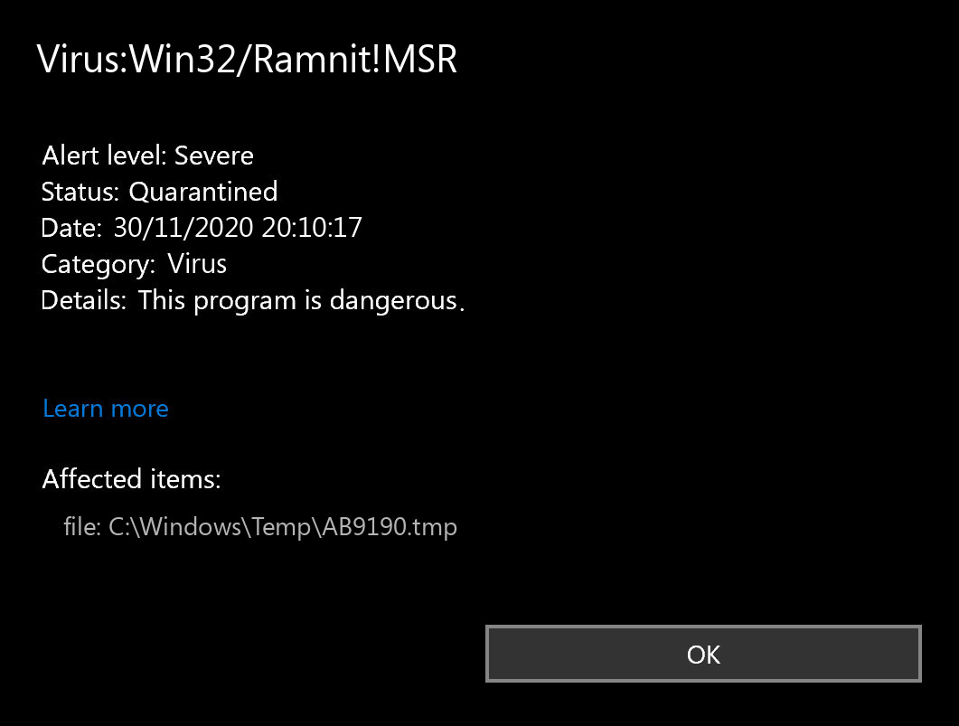 Virus:Win32/Ramnit!MSR found