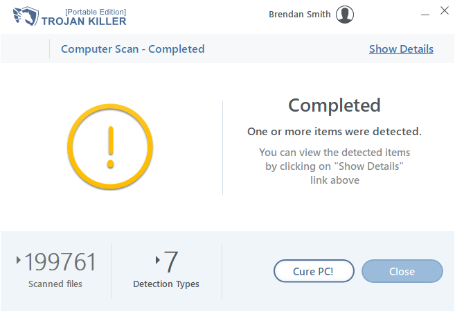 Trojan Killer finished the scan