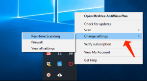 McAfee Antivirus Change settings