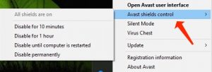 Avast Antivirus vorübergehend deaktivieren - Schutzschilde deaktivieren