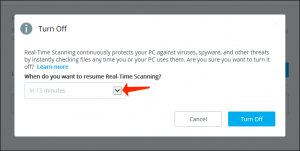 McAfee Antivirus Real-TimeScanningのターンオフを一時的に無効にする