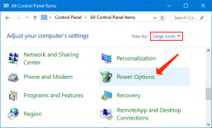 Control Panel - Power options