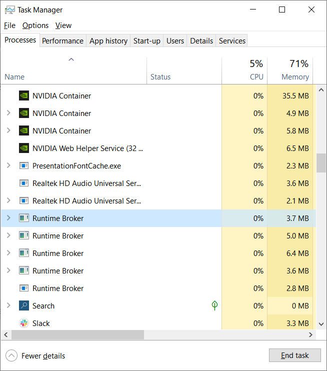 RuntimeBroker.exe process in Task Manager