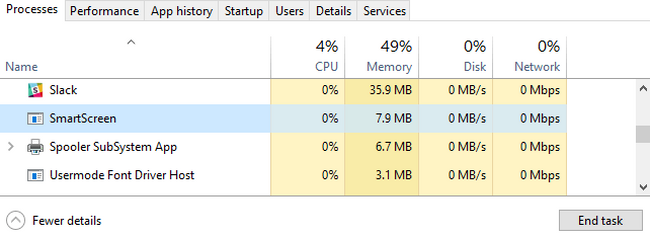 SmartScreen process in Task Manager