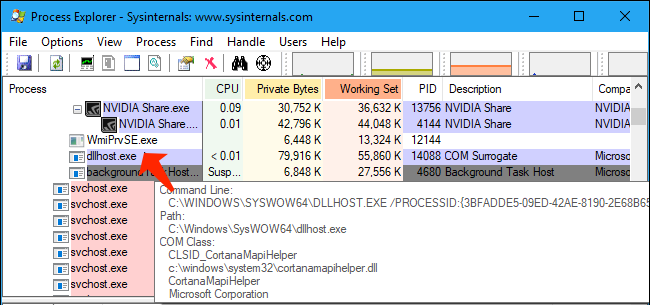 COM Surrogate in Process Explorer