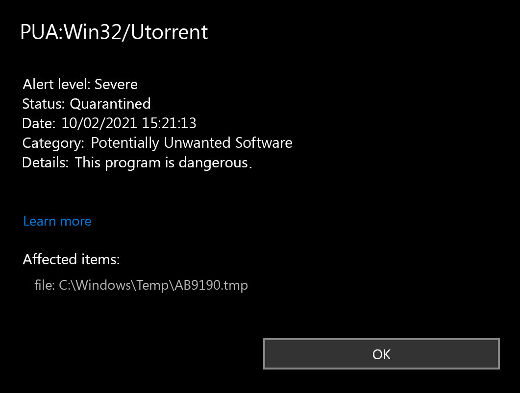 PUA:Win32/Utorrent found