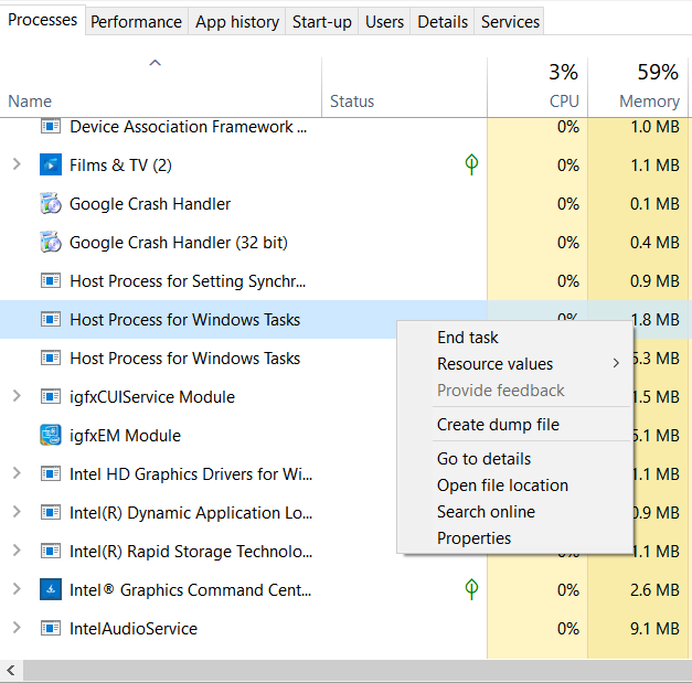 Open file location of Host Process for Windows Tasks