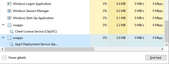 wsappx.exe process in Task Manager