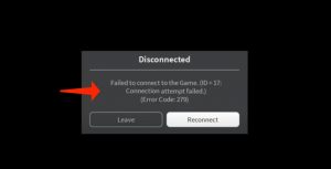 roblox error code 279 - message disconnected