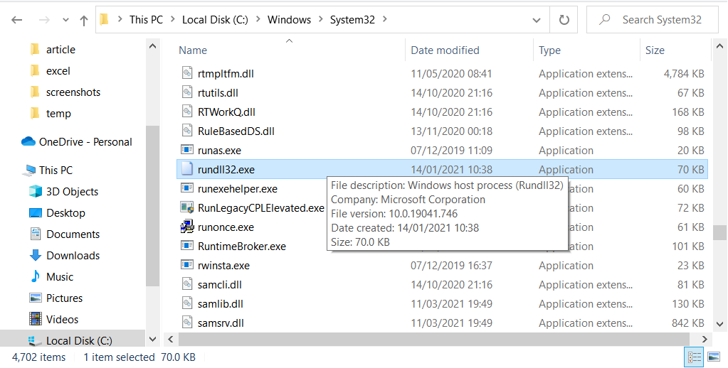 Rundll32 exe file location