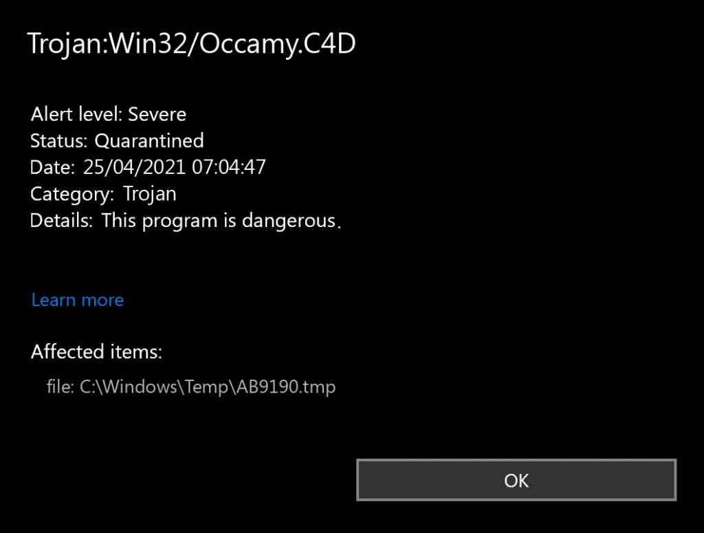 Trojan win32 occamy c как удалить windows 10