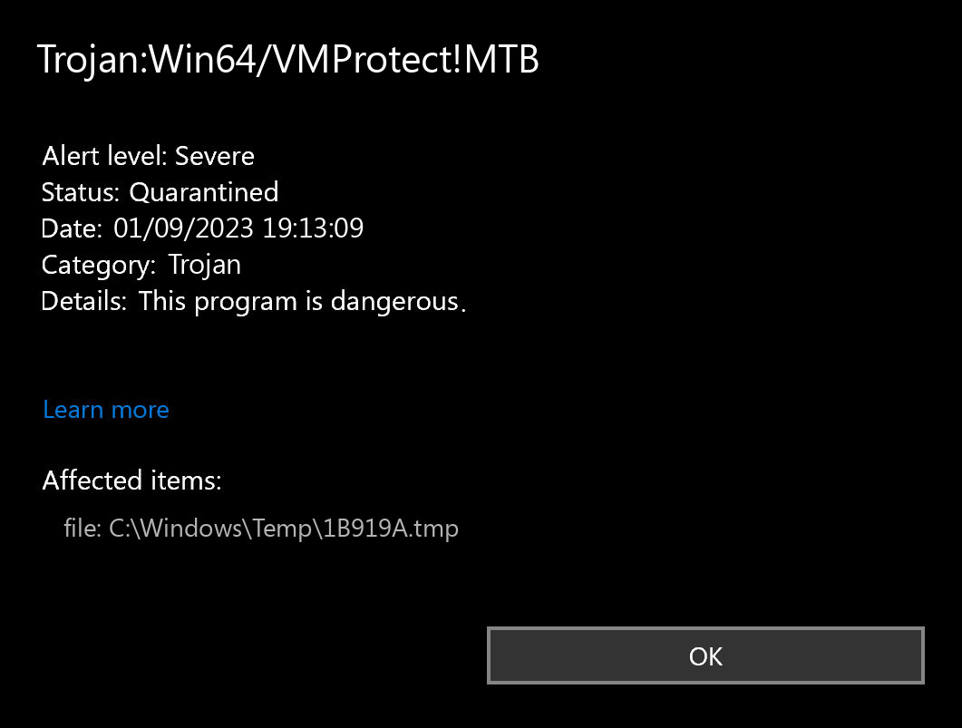 Trojan:Win64/VMProtect!MTB found