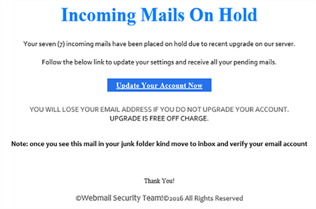 UPGRADE ACCOUNT virus spam email