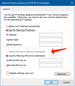 Conexiones de red: obtenga el servidor DNS automáticamente