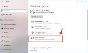 actualización de windows - opciones avanzadas