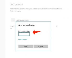 windows add exclusions