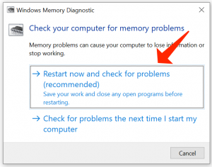 windows memory diagnostic restart now