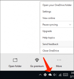 windows 10 OneDrive - menu icon