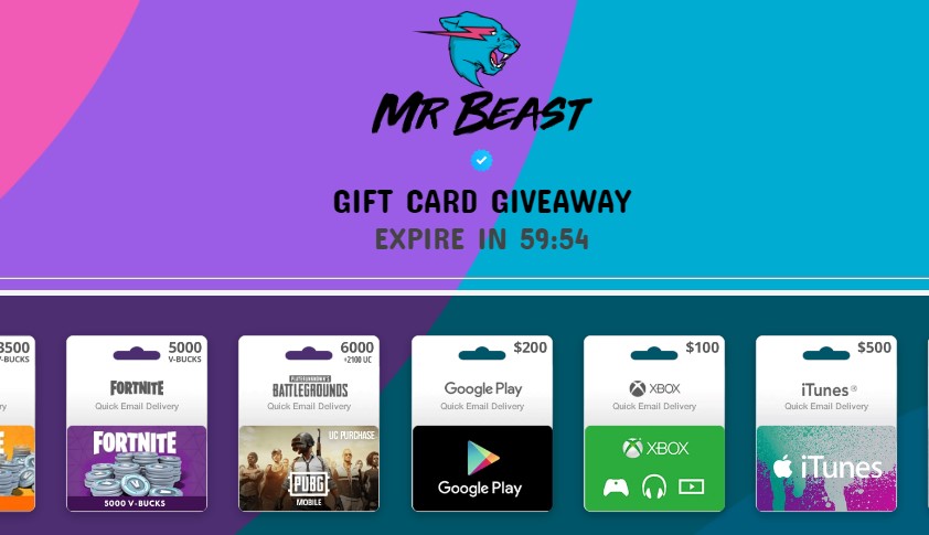 Example "GIFT CARD GIVEAWAY EXPIRE IN ..." - Scam Site