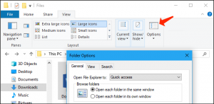 file explorer - view tab options