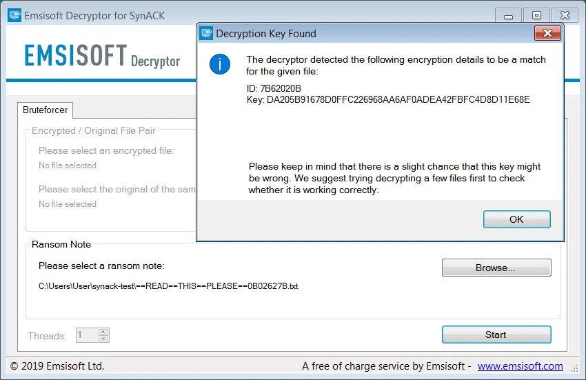 Emsisoft has released a decryptor for SynAck
