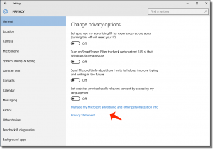 windows 10 issues - change privacy options